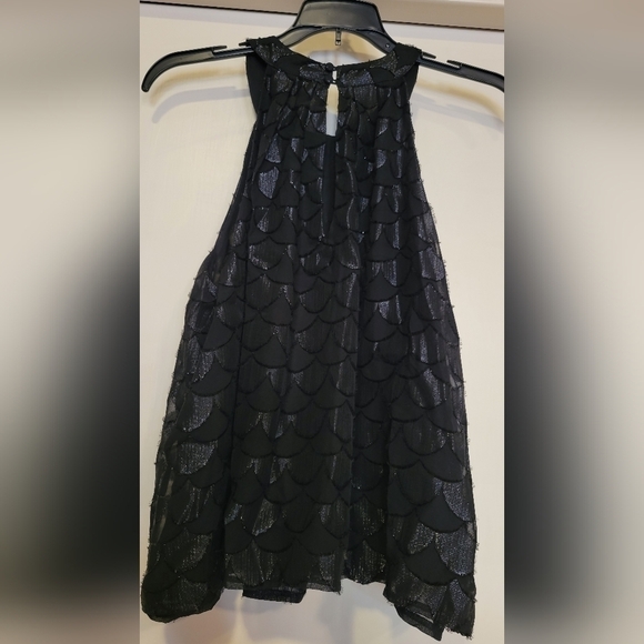 Astr Black Sparkle Scalloped Semi Sheer Halter Top. Size M - Picture 3 of 7